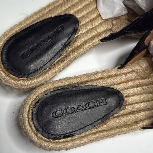 COACH Claudia Black Leather Slide Espadrille Open Toe Sandals S-361 Sz 11 - Picture 4 of 8